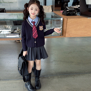 女童园服校服学院风演出服春秋儿童jk衬衫吊带马甲衬衫裙子三件套