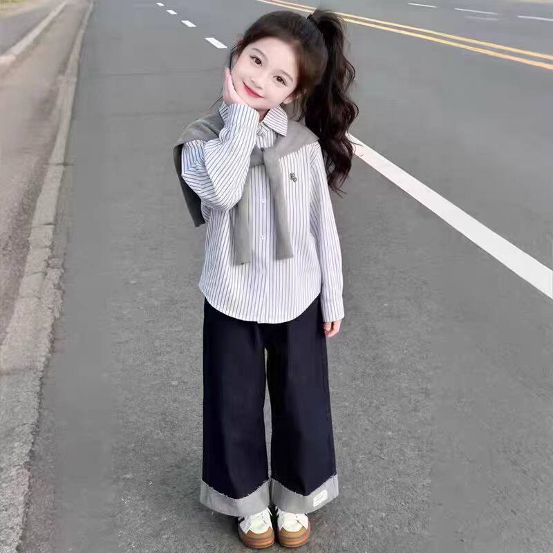 女童披肩毛衣套装春秋新款女孩针织衫裤子两件套韩版休闲运动秋装