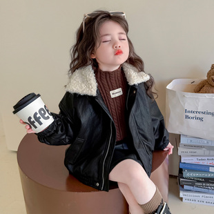 女童加绒皮衣外套冬季新款儿童夹克中大童休闲棉衣童装衣服冬装潮