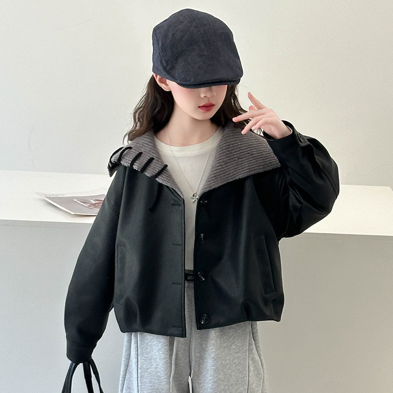 女童披肩皮衣外套春秋新款儿童爆款中大童休闲上衣童装衣服秋装