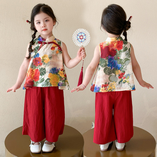 女童国风套装夏季新款女孩休闲薄款两件套夏装宝宝唐装汉服童装