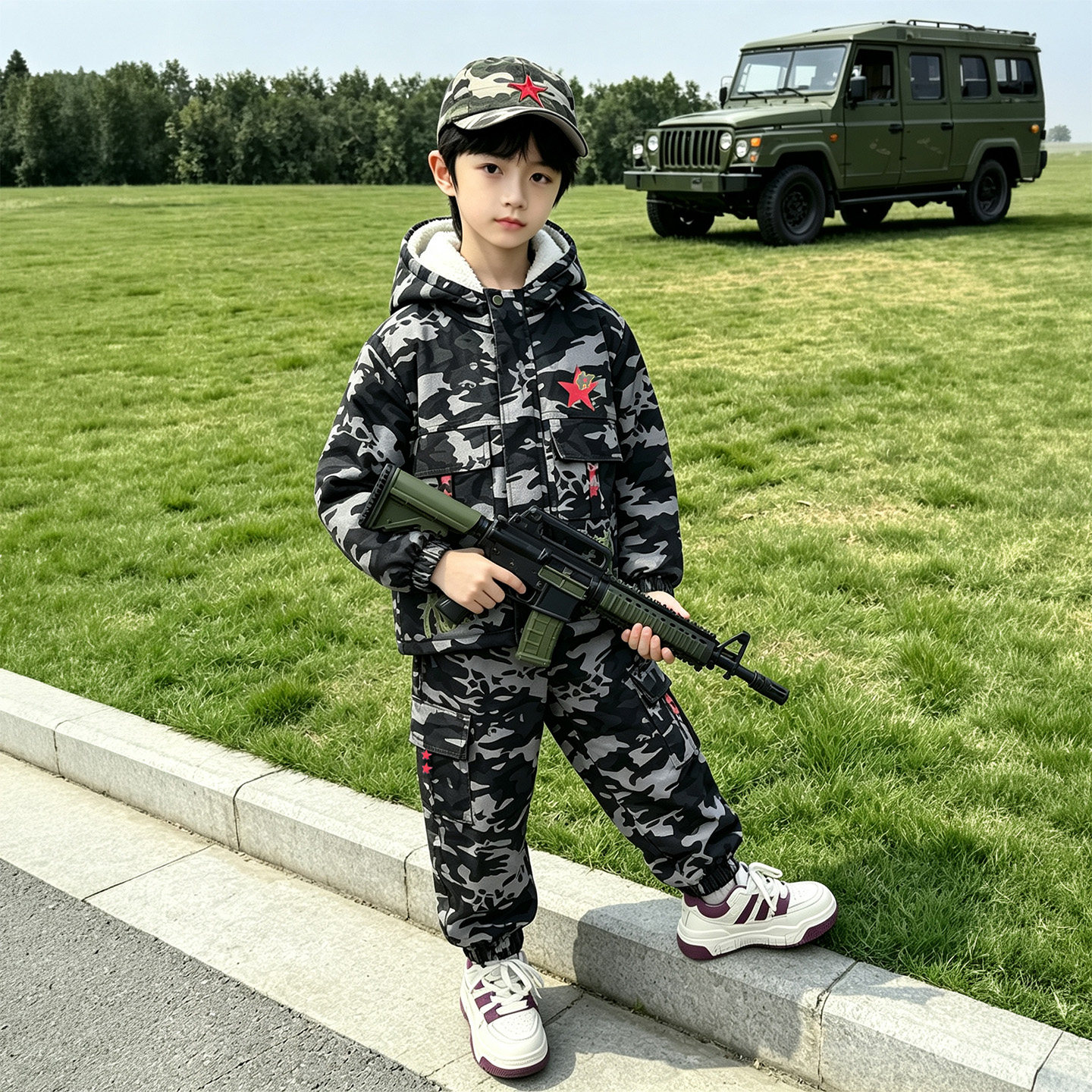 国庆儿童表演服冬季学生训练服迷彩套装中大童军训演出服户外运动