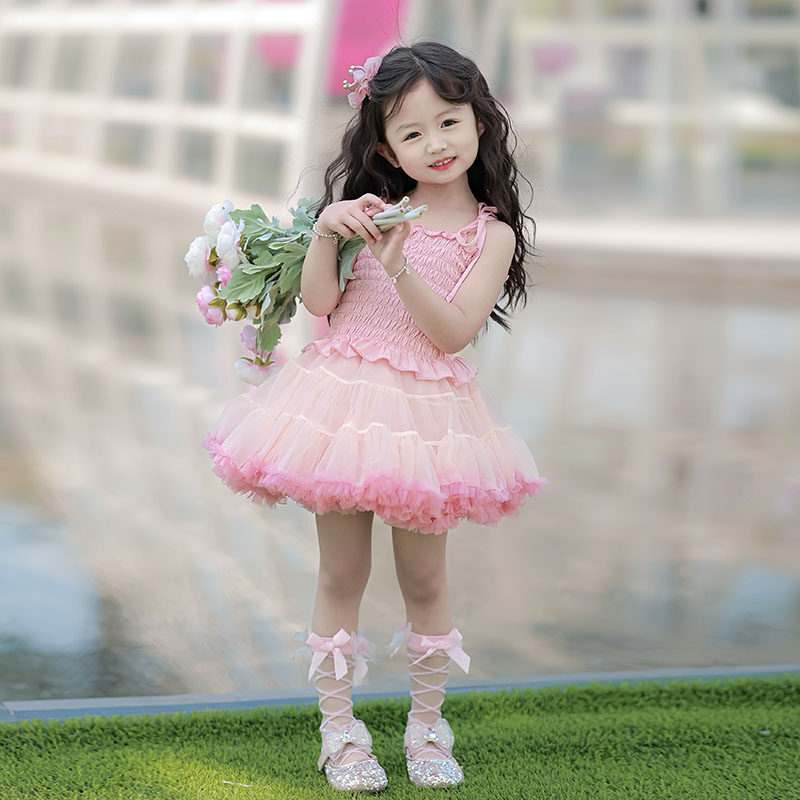 女童吊带背心凸凸裙套装夏季新款女孩洋气网纱裙六一儿童表演服潮