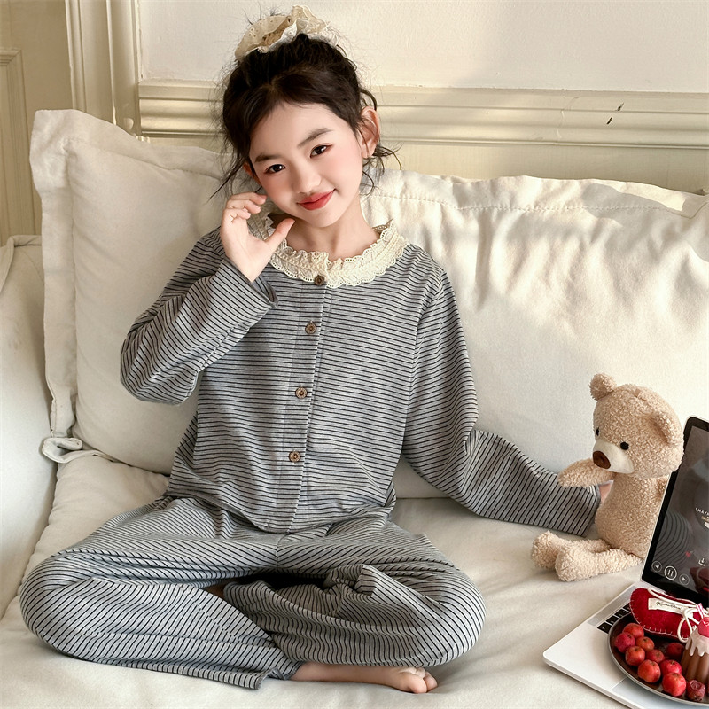 女童长袖睡衣春秋新款儿童纯棉家居服套装中大童女孩休闲两件套潮