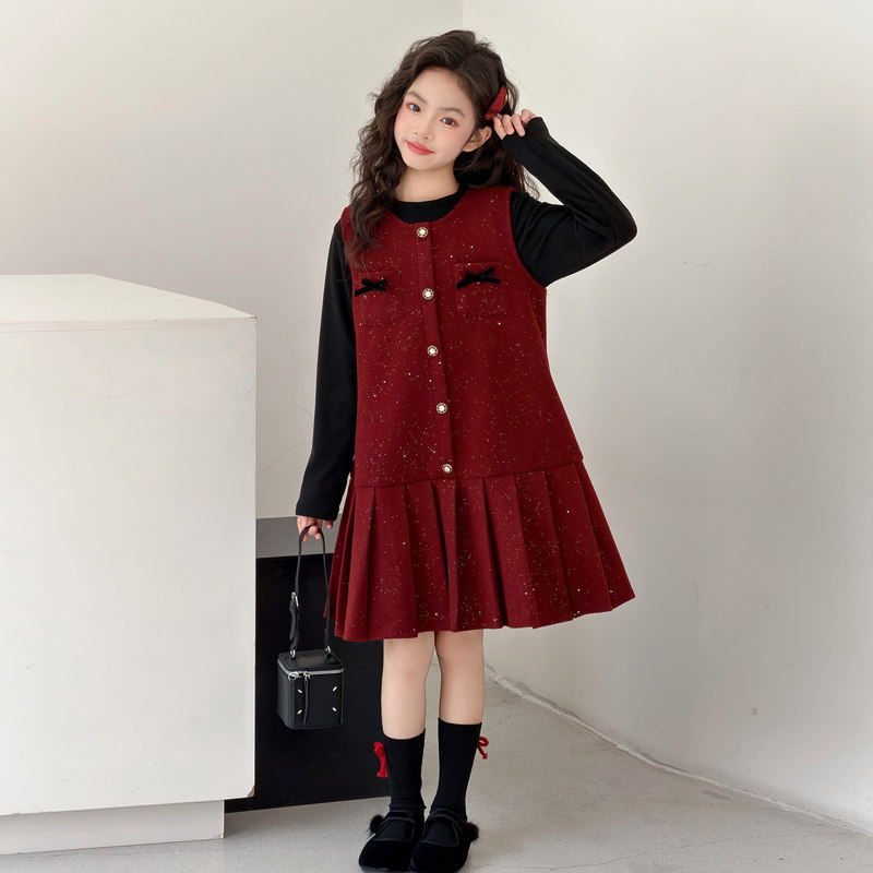 女童小香风套装裙秋冬2025新款女孩名媛风红色新年服过年服裙子潮,童装/婴儿装/亲子装,连衣裙,淘宝优惠券,粉丝福利购,淘宝优惠卷