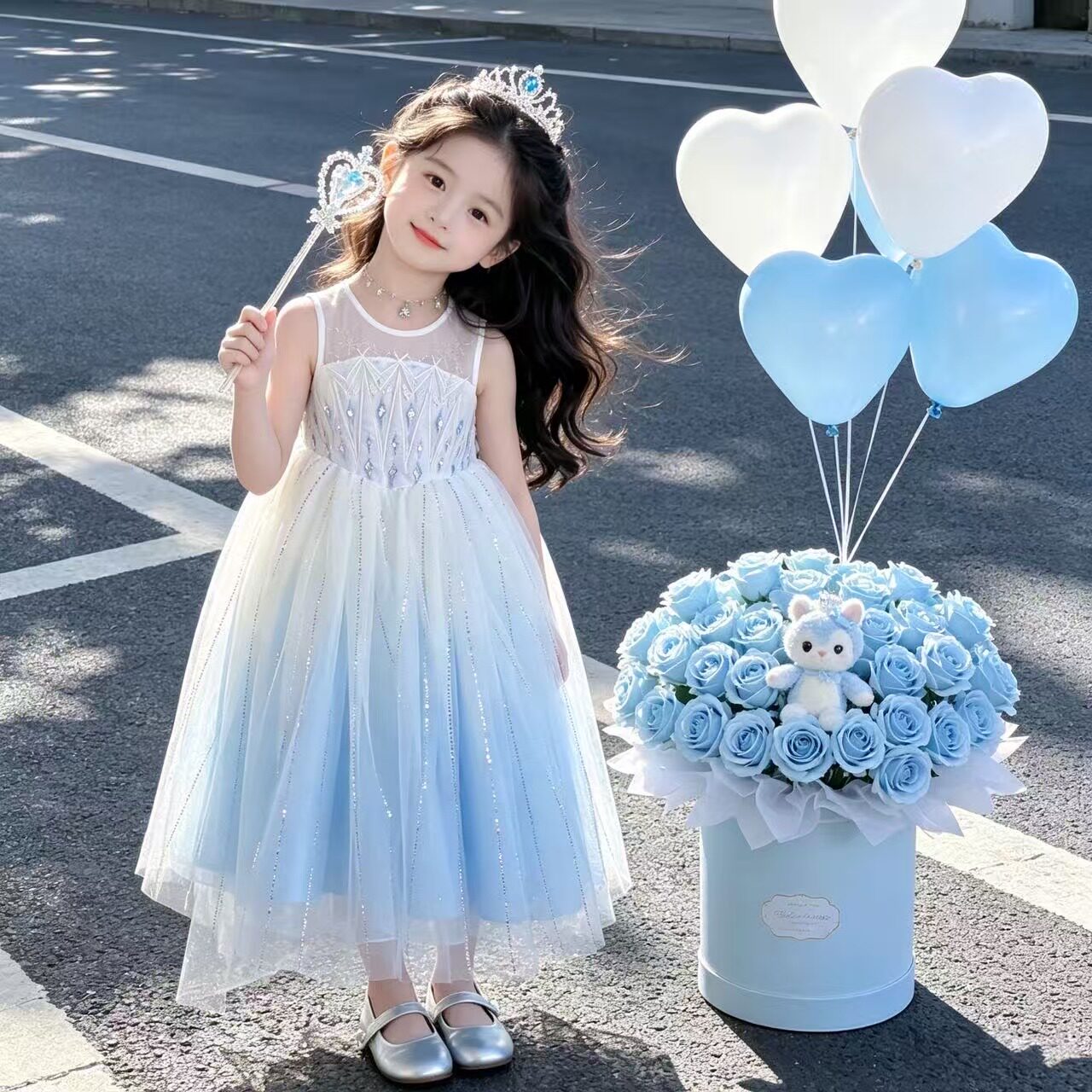 六一女童爱莎连衣裙夏季新款女孩公主裙长裙中大童礼服裙子纱纱裙