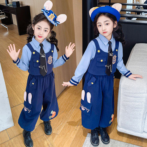 男女童套装疯狂动物城尼克狐狸演出服秋季兔子警官儿童cos服装
