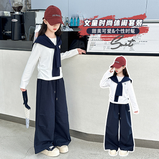 女童T恤卫衣套装春秋女孩工装裤两件套韩版披肩休闲运动童装秋装