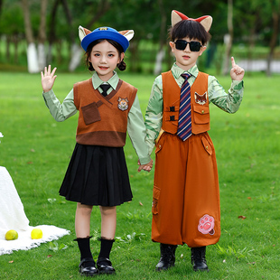 男女童套装疯狂动物城尼克狐狸演出服秋季兔子警官儿童cos服装
