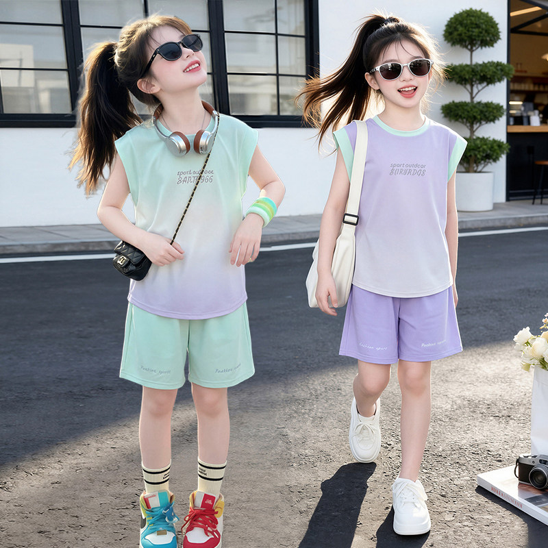 儿童篮球服套装夏季新款小学生训练服女童运动球衣薄款两件套童装