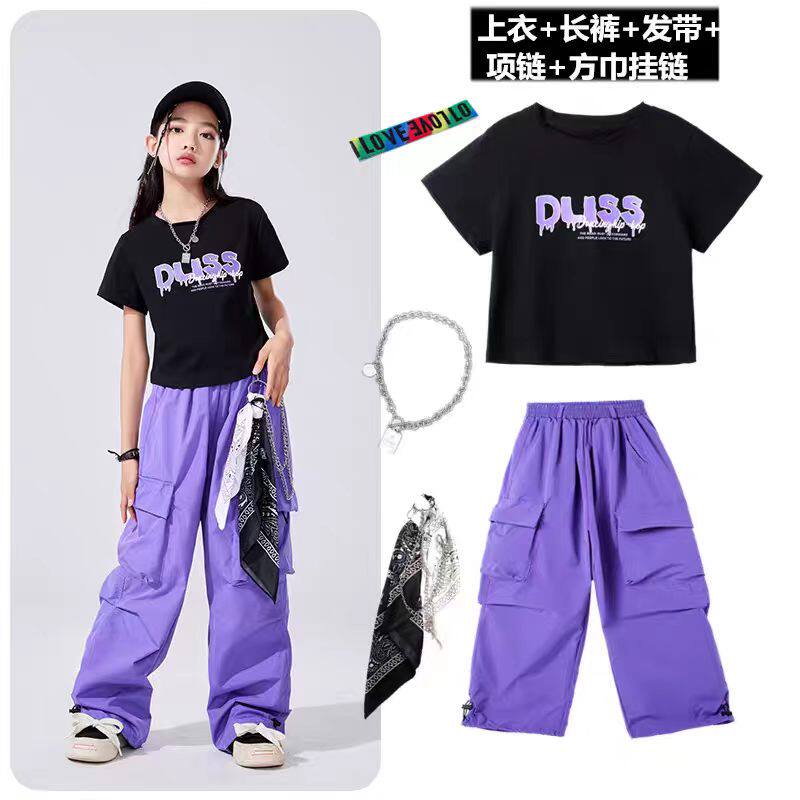 六一儿童节表演服夏款男童纯棉嘻哈街舞套装女孩爵士舞服装演出服