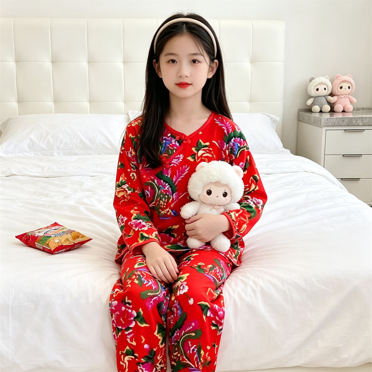 女童长袖睡衣春秋新款儿童棉稠家居服套装东北大花休闲两件套衣服
