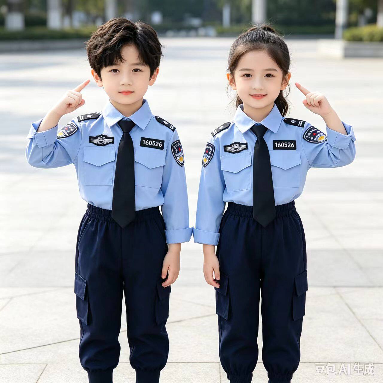 儿童纯棉套装男女童长袖交警制服小男孩警服演出服警官服装cos秋