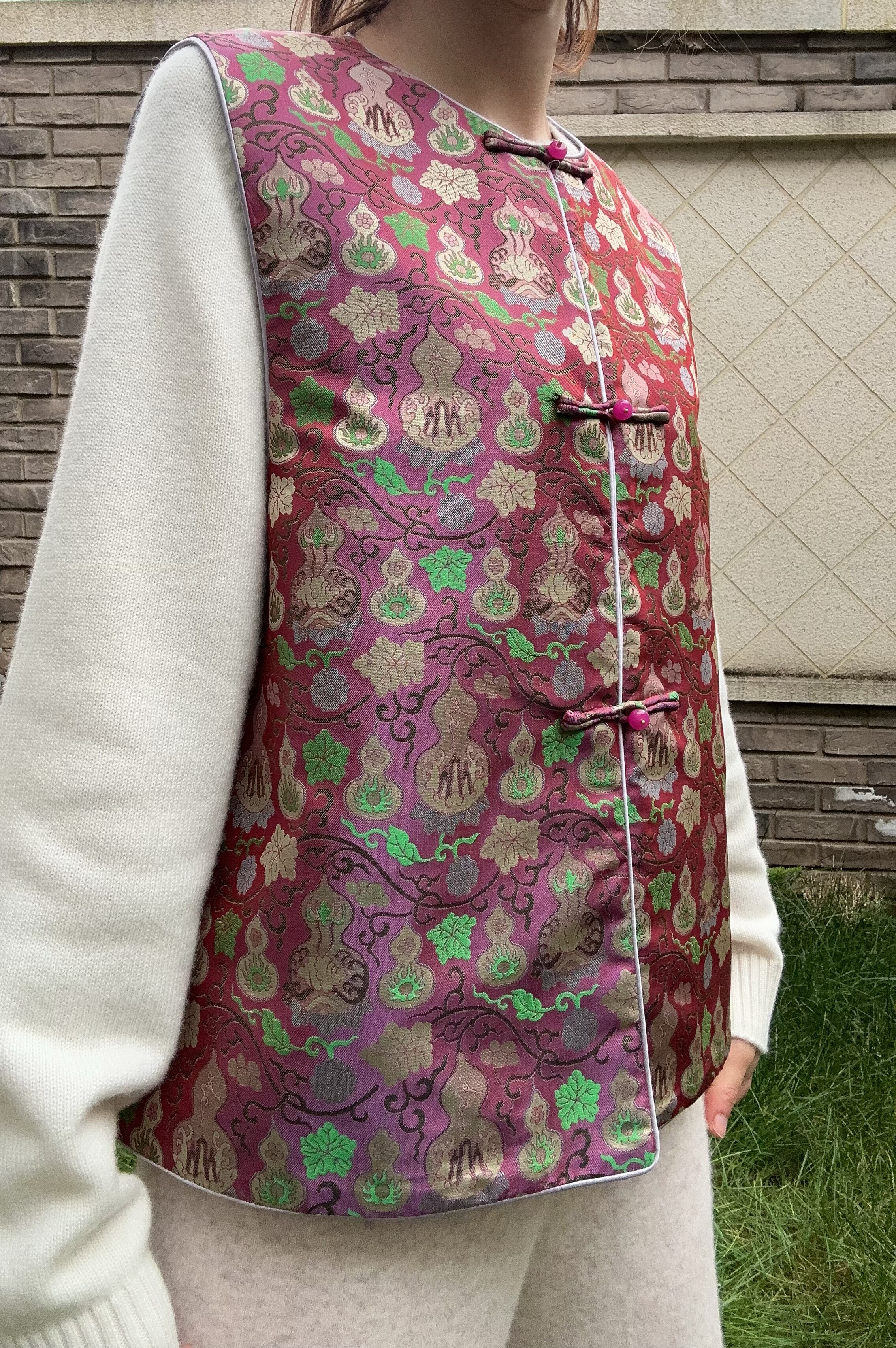 缠枝葫芦马甲上衣 张和才蜀锦马甲正品带钢印 内衬22姆米6A桑蚕丝