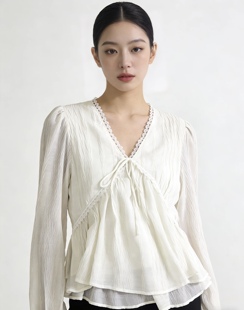 气质小衫 韩国东大门chic2026春新款 衬衫 设计感法式 上衣 v领泡泡袖