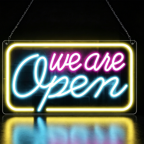 欢迎光临open发光霓虹灯招牌广告牌商铺门头营业状态标识牌壁挂式