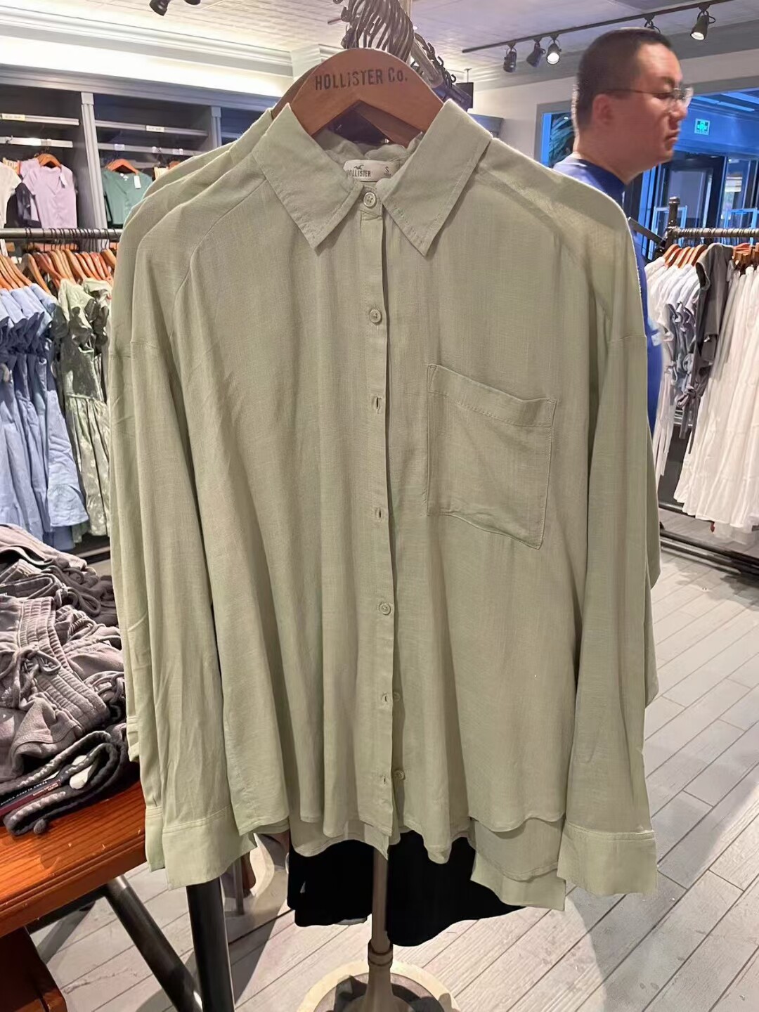 hollister小海鸥国内代购绿色衬衫长袖后系带不支持退货