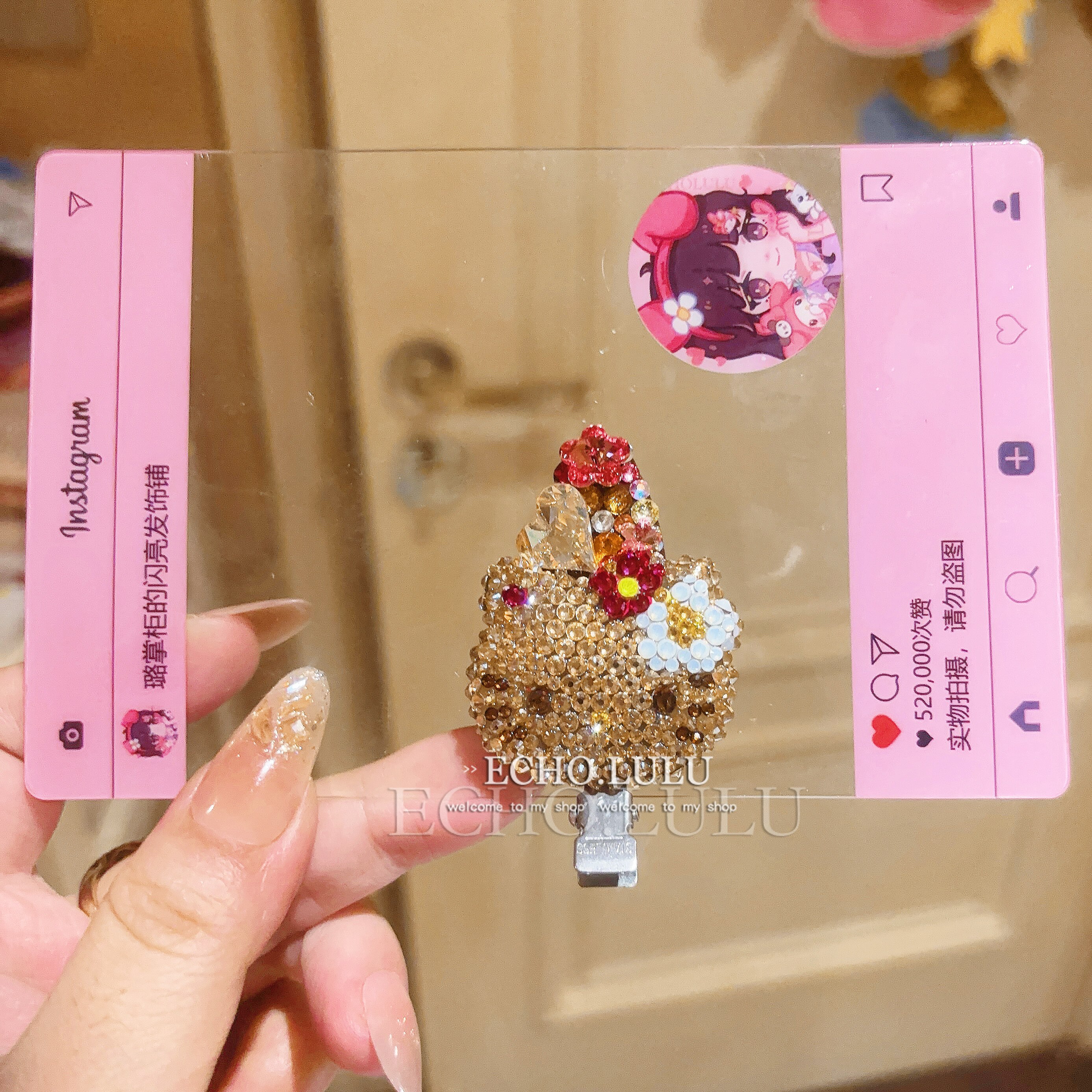 璐掌柜全手工原创设计夏日风黑皮HelloKitty发夹边夹Kitty刘海夹