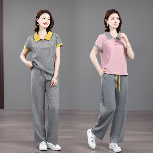 中年妈妈装2025新款时尚休闲运动套装女夏洋气减龄短袖卫衣两件套