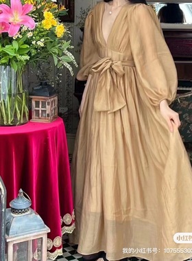 PEPPER ANN私人订制 栗子棕色收腰绑带大摆连衣裙