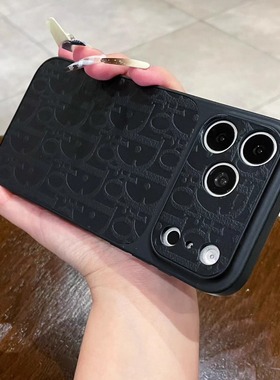 老花大牌D家秒变大视窗苹果17promax手机壳奢侈品iphone16pro高级感15皮纹压印全包14奢华高端浮雕潮情侣橙色