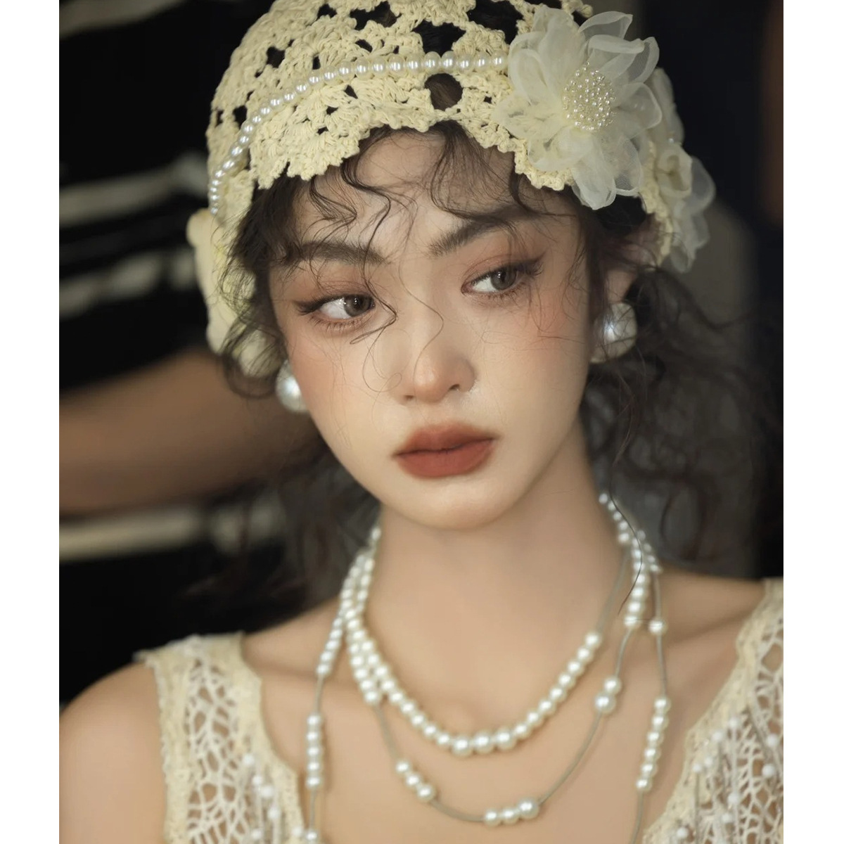 法式复古新娘烫花礼帽女手工编织镂空包头帽2024新款结婚礼服