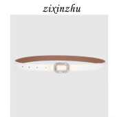 收腰时尚 饰连衣裙子衬衫 百搭ins风皮带 装 白色真皮水钻腰带女夏季