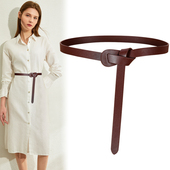 饰配连衣裙子时尚 西装 细腰带女装 百搭毛衣收腰黑色真皮打结小皮带