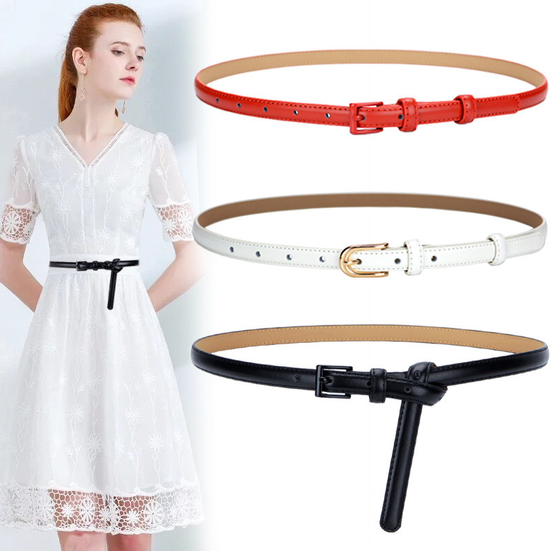 女士简约配裙子时尚黑红色细腰带