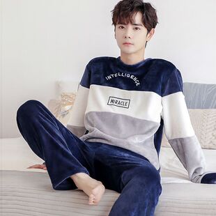 保暖长袖 套装 春秋冬款 法兰绒家居服2025新款 男士 珊瑚绒睡衣男冬季