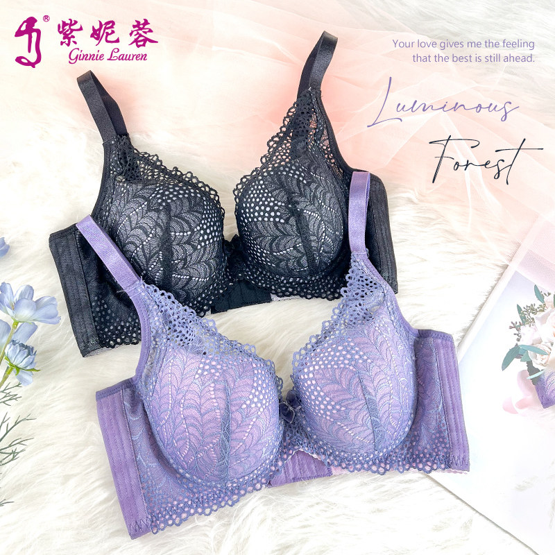 紫妮蓉台湾性感内衣女薄聚拢小胸上托收副乳防下垂软钢圈蕾丝文胸