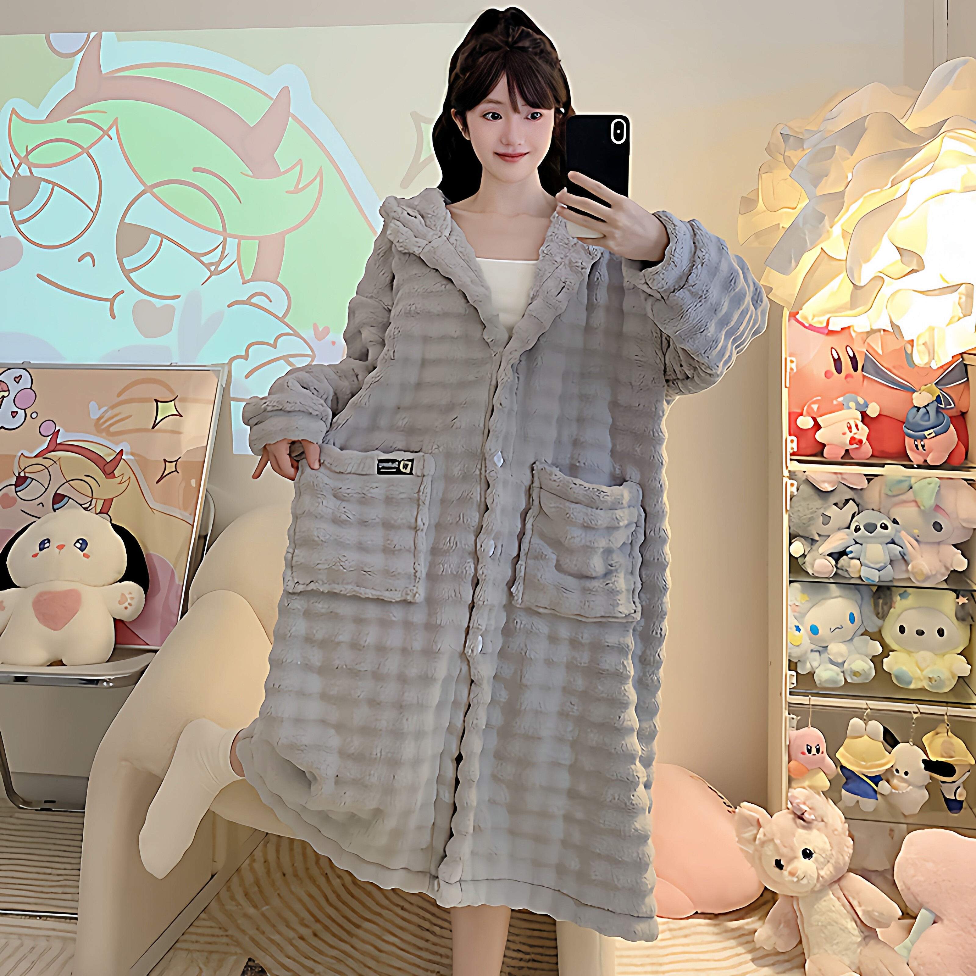 连帽睡袍女秋冬加厚中长款大码速干浴袍浴巾吸水提花250斤家居服