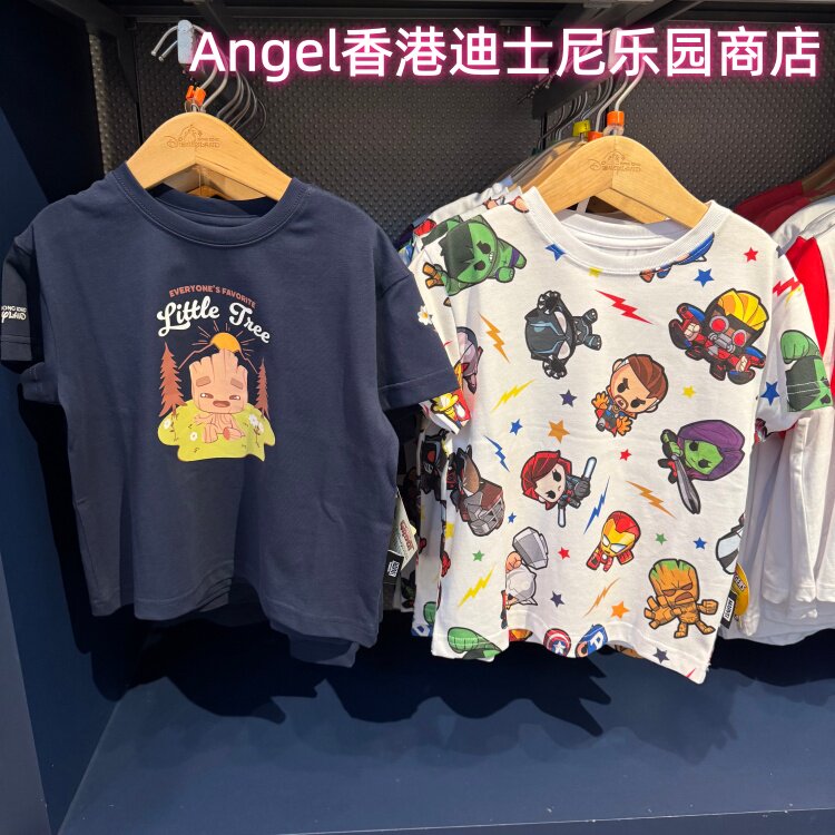 香港迪士尼 Q版复仇者联盟蜘蛛侠美国队长卡通短袖上衣儿童T恤