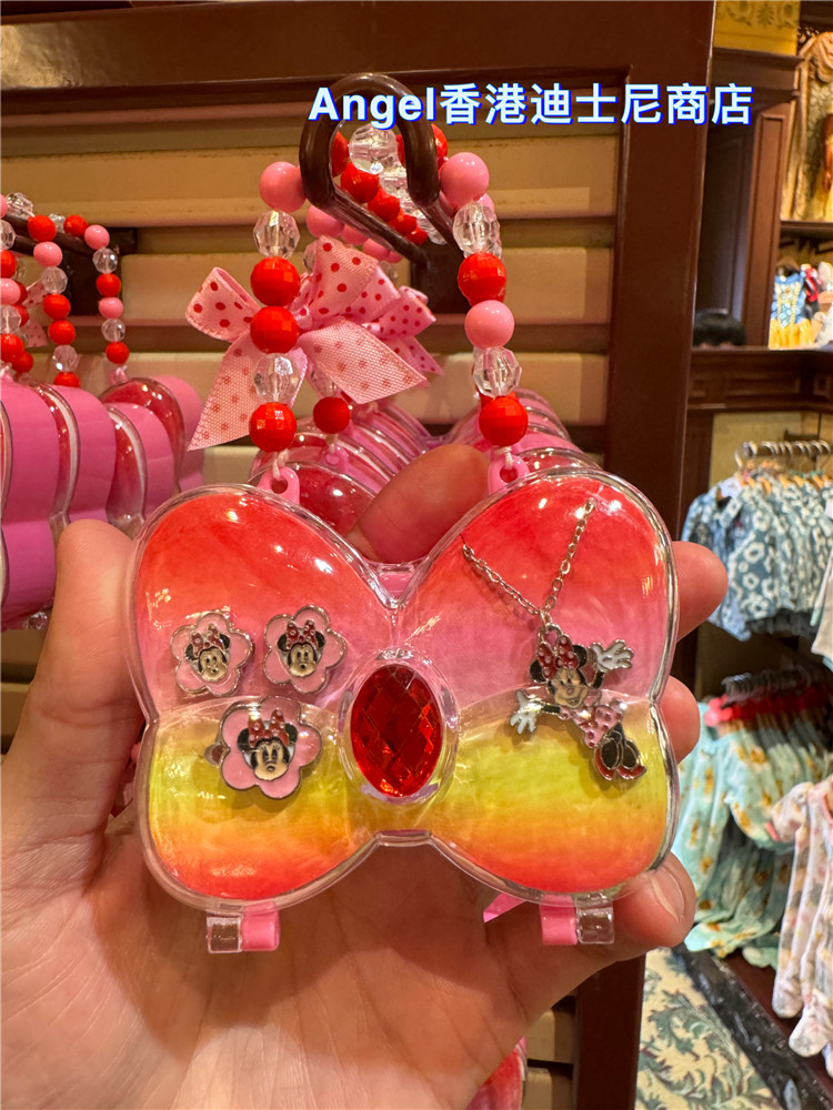 香港迪士尼乐园 米妮蝴蝶结卡通可爱精美耳钉 戒指 项链首饰