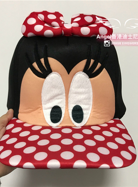 香港迪士尼乐园 米妮波点可爱大头棒球帽 红色卡通帽子