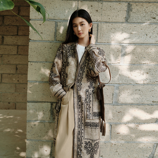 恩瑞妮复古印花翻领长款风衣女秋装气质外套大衣2026年春季新款