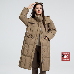 恩瑞妮廓形羽绒服女长款连帽加厚大口袋冬季外套2025年冬新款