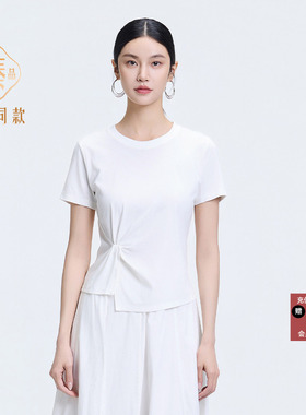 恩瑞妮设计感不对称扭结短袖T恤女白色通勤上衣2026年夏季新款