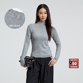 恩瑞妮商场同款 灰色百搭气质毛上衣 女长袖 2025年新冬款 高领针织衫