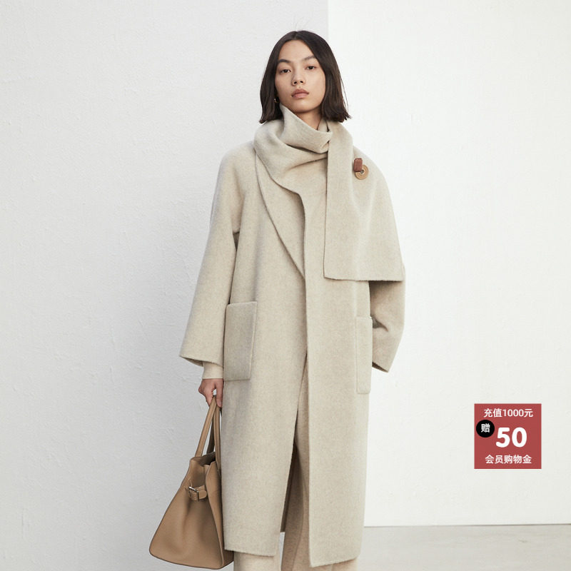 恩瑞妮商场同款2025冬季新款气质纯色宽松毛呢外套大衣显瘦女款