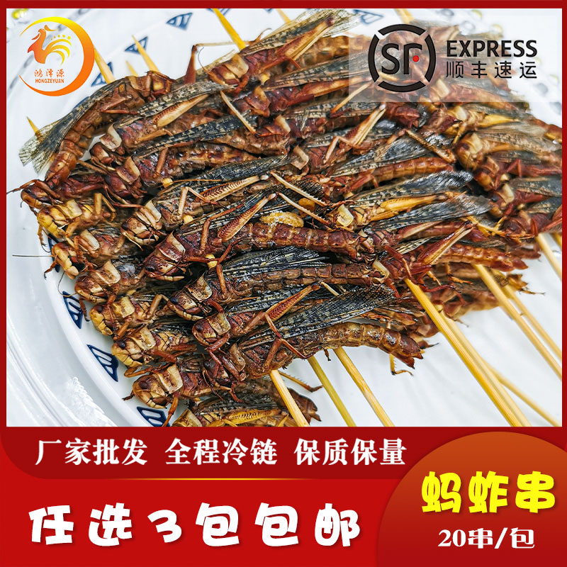 蚂蚱烧烤串油炸食材冷冻半成品