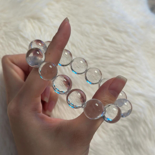 列姆利亚双A净体天然白水晶牛鼻孔泡泡珠手串大颗粒单圈冰透手链