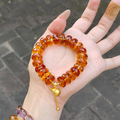 天然金红料黄水晶手链暴力黄金灿灿切面水晶古法金葫芦男女款手串