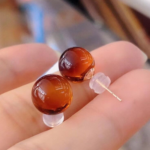 墨西哥5a净水血珀耳钉纯银镶嵌红
