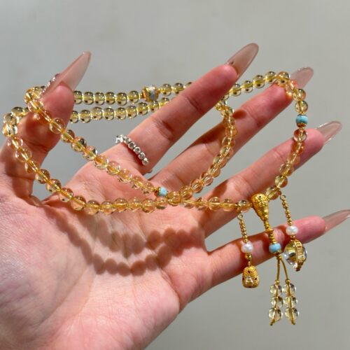 原创设计天然巴西黄水晶佛珠手链黄塔晶古法金手串送女友闺蜜礼物