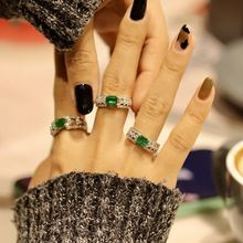 创新设计满钻祖母绿开口戒指奢华碧玺指环925纯银镶嵌绿宝石显白