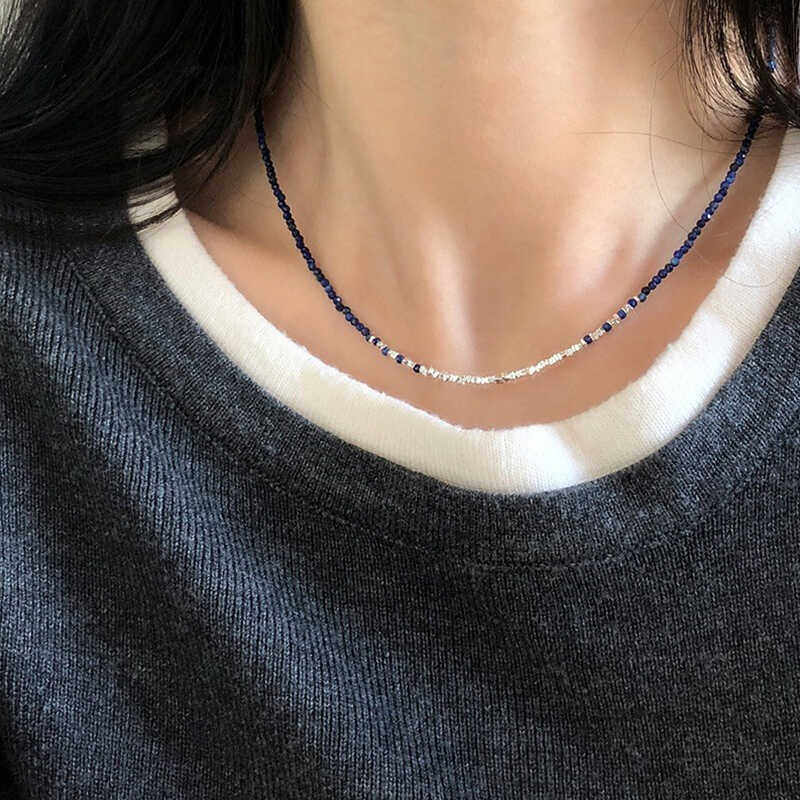 天然青金石国风女925银碎银项链