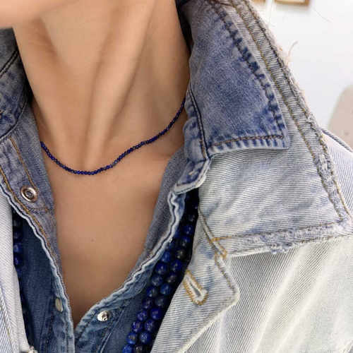 女装青金石小米珠锁骨链新中式女