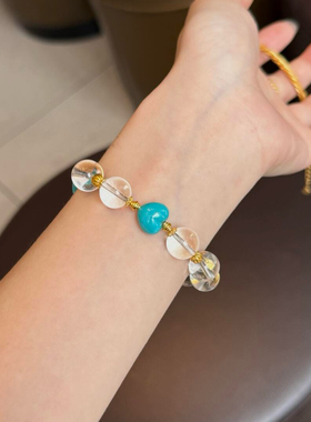 双A天然全净体白水晶手链高瓷绿松石蓝松爱心手串高级时尚显白女