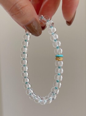 原创设计天然白水晶手链搭绿松石直切药片手串新中式国风小众女款